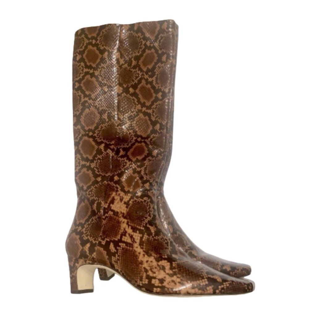 Antonio Melani Snake Patent Leather Tall Dress Boots Wide Calf Size 8M or 9M